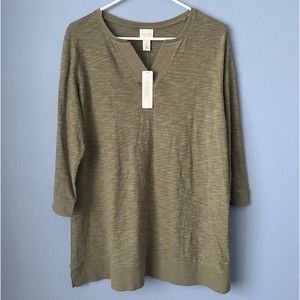 Weekends by Chicos Knit Top 3/4 Sleeve in Earthy Green Medium